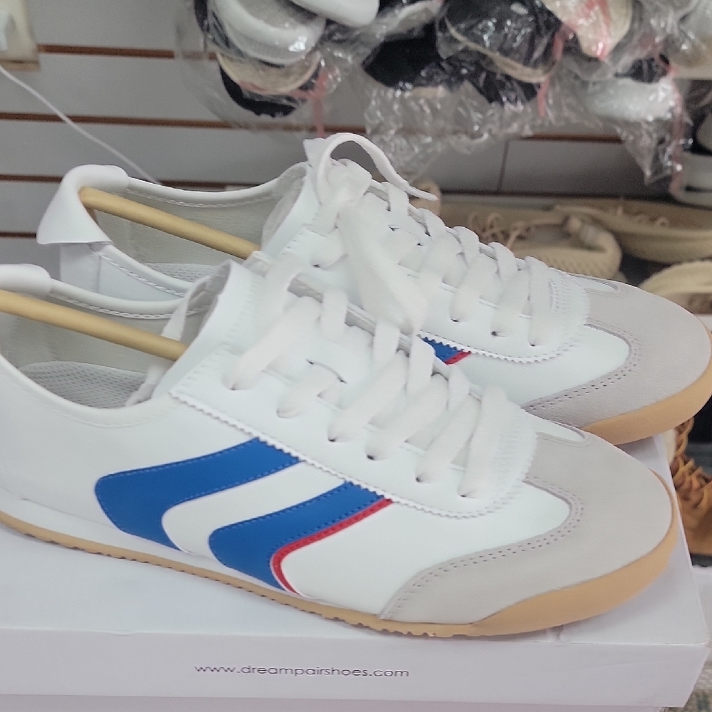 Nike White and Blue Men's Sneakers - Picture 3 of 7